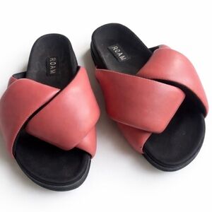 ROAM Foldy Puffy Sandals Slides Slip On Rose Pink red Shoes